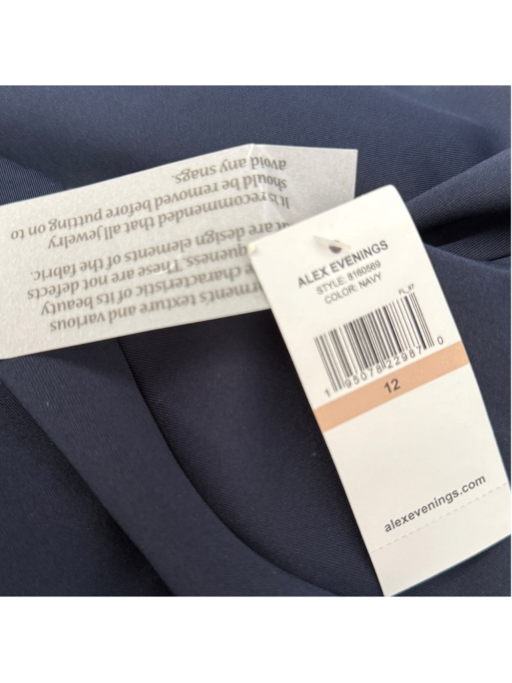 Alex Evenings Navy Ruched Cascade Evening Gown Dress Women’s Size 12 NWT Formal - Picture 6 of 8